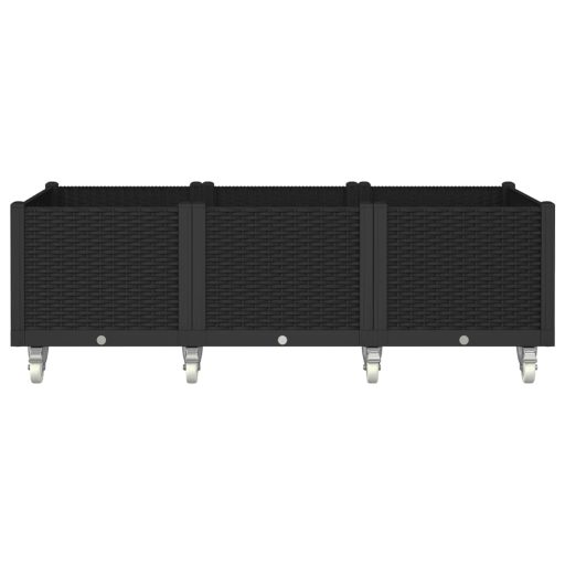 Fekete polipropilén rácsos kerekes ültetőláda 150 x 80 x 54 cm