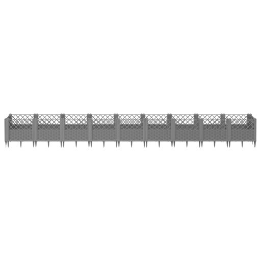 Világosszürke PP kerti virágláda cövekekkel 363,5x43,5x43,5 cm