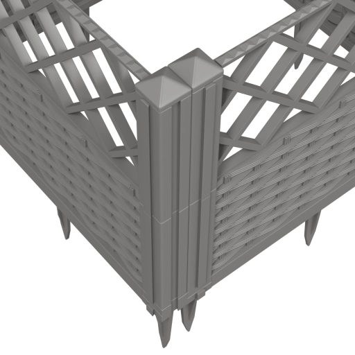 Világosszürke PP kerti virágláda cövekekkel 363,5x43,5x43,5 cm
