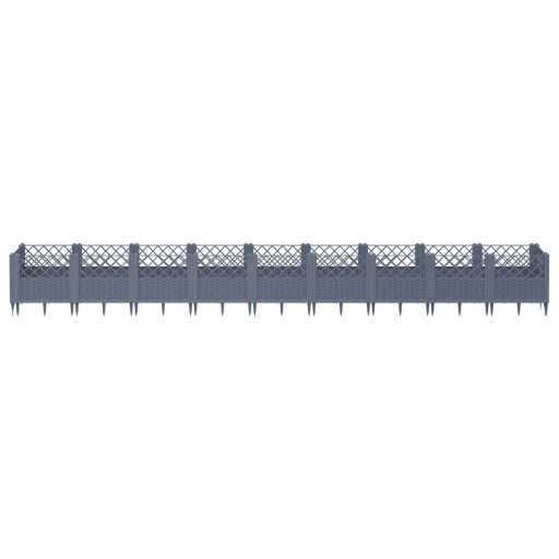 Szürke PP kerti virágláda cövekekkel 363,5 x 43,5 x 43,5 cm