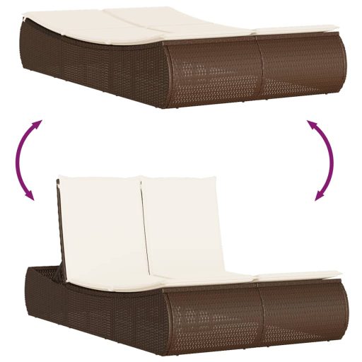 Barna polyrattan dupla napozóágy párnával