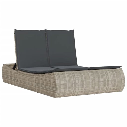 Világosszürke polyrattan dupla napozóágy párnával