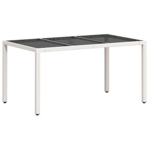 Fehér polyrattan üveglapos kerti asztal 150 x 90 x 75 cm