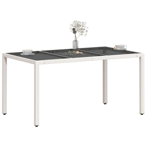 Fehér polyrattan üveglapos kerti asztal 150 x 90 x 75 cm