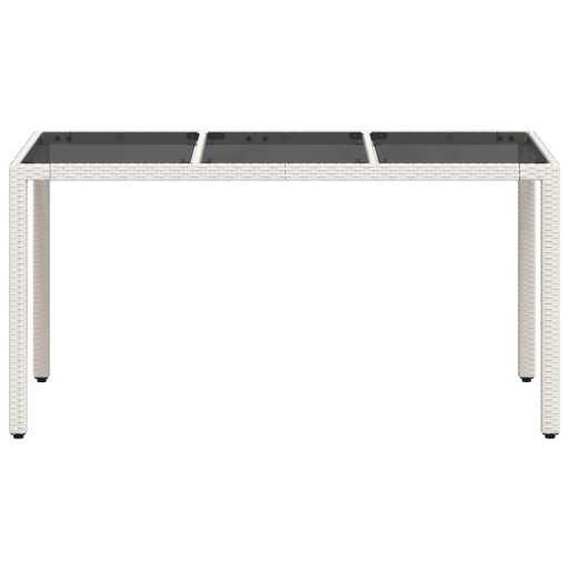 Fehér polyrattan üveglapos kerti asztal 150 x 90 x 75 cm