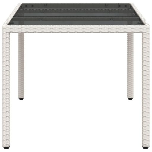 Fehér polyrattan üveglapos kerti asztal 150 x 90 x 75 cm