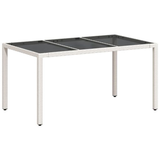 Fehér polyrattan üveglapos kerti asztal 150 x 90 x 75 cm