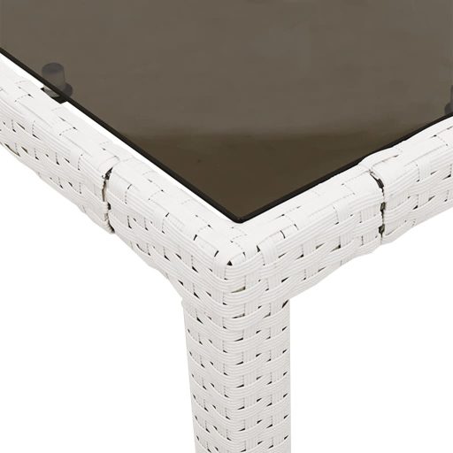 Fehér polyrattan üveglapos kerti asztal 150 x 90 x 75 cm