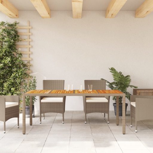 Bézs polyrattan és akácfa kerti asztal 190 x 90 x 75 cm