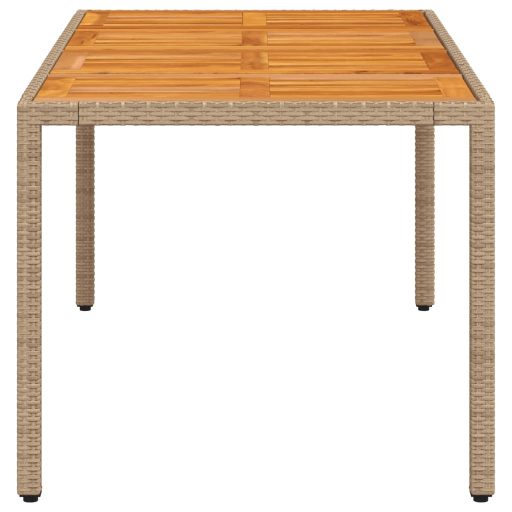 Bézs polyrattan és akácfa kerti asztal 190 x 90 x 75 cm