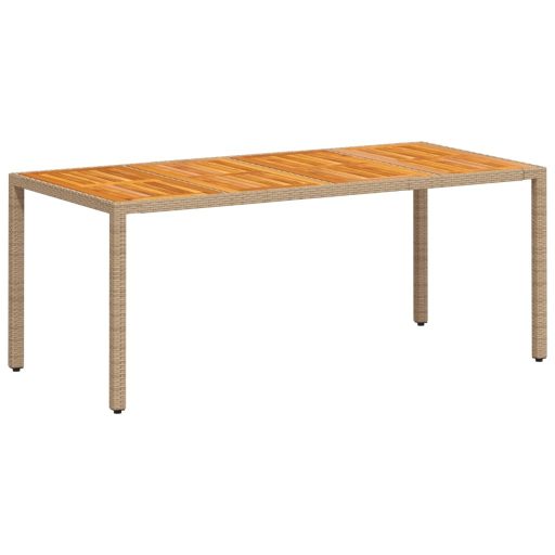 Bézs polyrattan és akácfa kerti asztal 190 x 90 x 75 cm