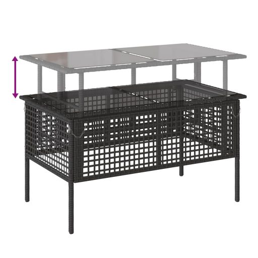 4 részes fekete polyrattan üveg kerti ülőgarnitúra párnával