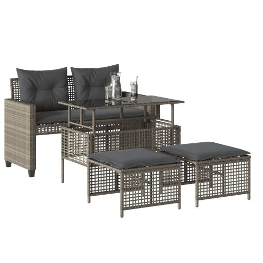 4 részes szürke polyrattan üveg kerti ülőgarnitúra párnákkal