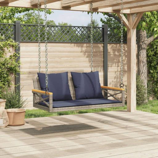 Szürke polyrattan hintapad párnákkal 109 x 62 x 40 cm