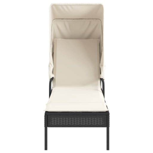 Fekete polyrattan napozóágy tetővel
