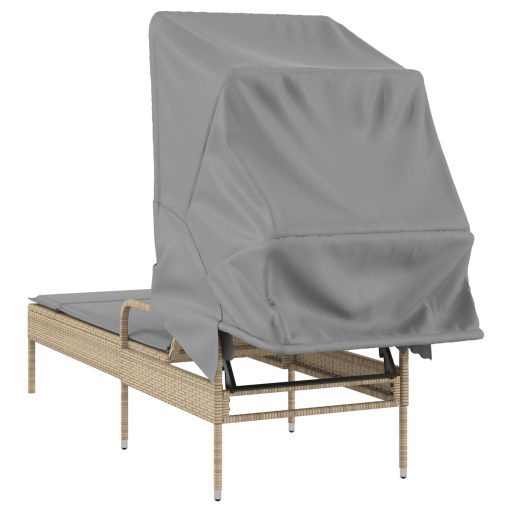 Bézs polyrattan napozóágy tetővel