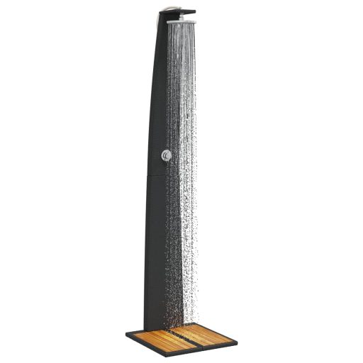 Fekete polyrattan és akácfa kültéri zuhanyzó 55 x 60 x 224 cm