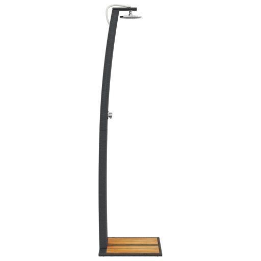 Fekete polyrattan és akácfa kültéri zuhanyzó 55 x 60 x 224 cm