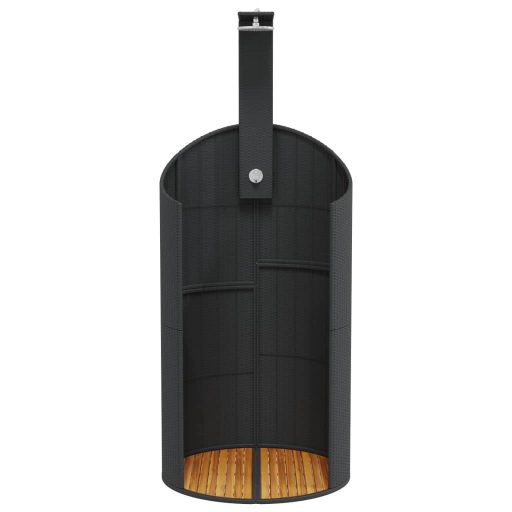 Fekete polyrattan és akácfa kültéri zuhanyzó 100x100x241,5 cm