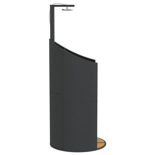 Fekete polyrattan és akácfa kültéri zuhanyzó 100x100x241,5 cm