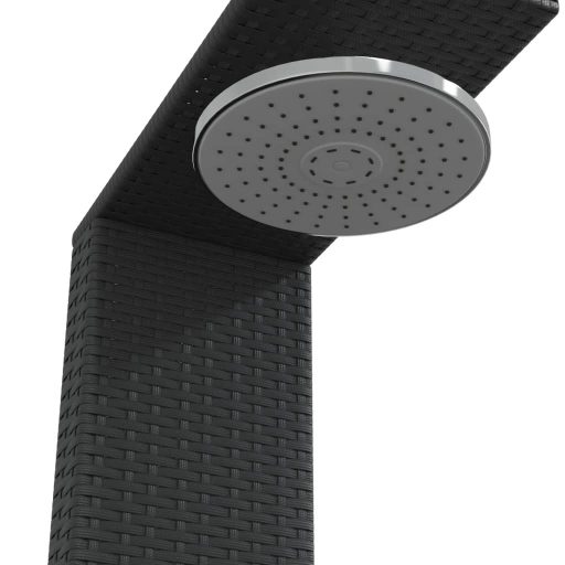 Fekete polyrattan és akácfa kültéri zuhanyzó 100x100x241,5 cm