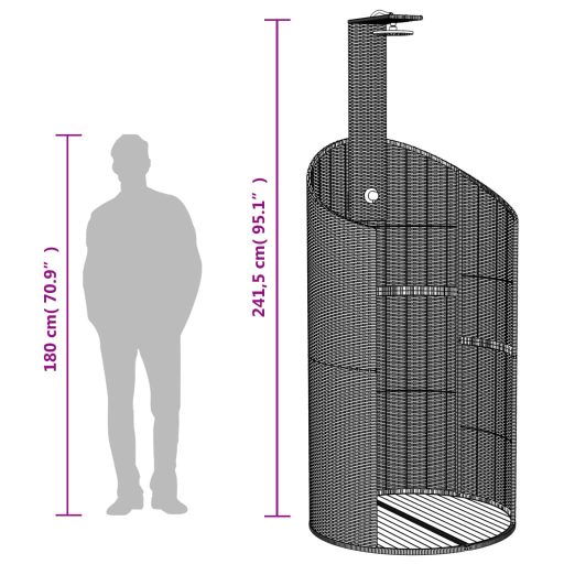 Fekete polyrattan és akácfa kültéri zuhanyzó 100x100x241,5 cm
