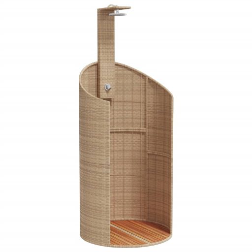 Bézs polyrattan és akácfa kültéri zuhanyzó 100x100x241,5 cm