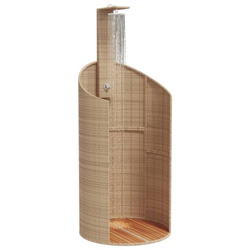 Bézs polyrattan és akácfa kültéri zuhanyzó 100x100x241,5 cm