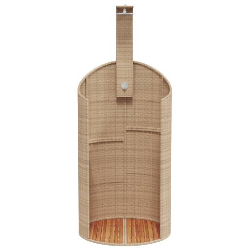 Bézs polyrattan és akácfa kültéri zuhanyzó 100x100x241,5 cm