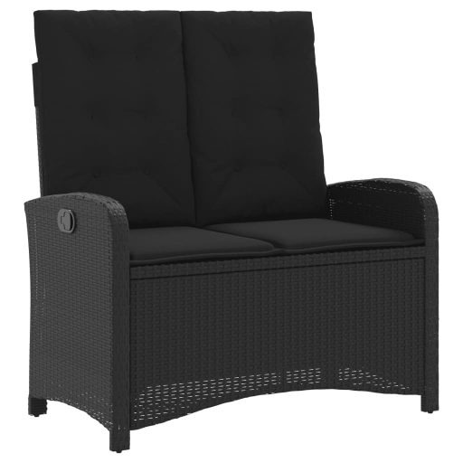 Fekete polyrattan dönthető kerti pad párnával