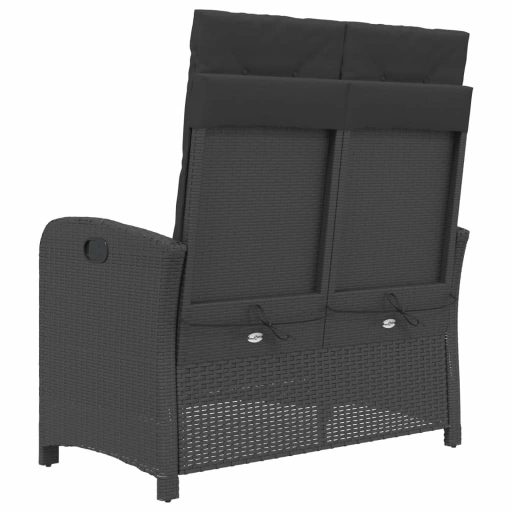 Fekete polyrattan dönthető kerti pad párnával