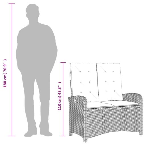Fekete polyrattan dönthető kerti pad párnával