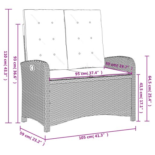 Szürke polyrattan dönthető kerti pad párnával