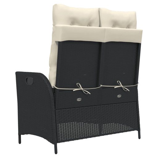 Fekete polyrattan dönthető kerti pad párnával