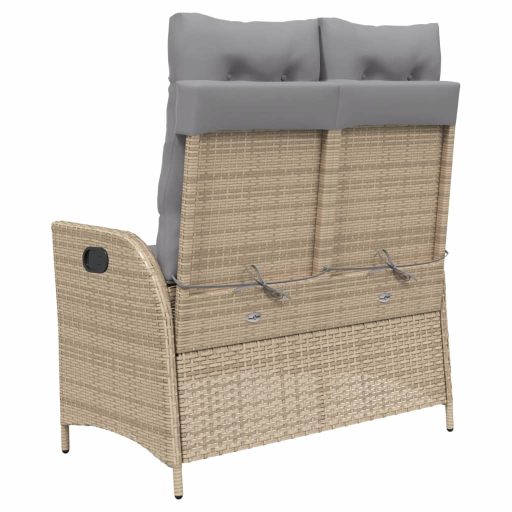 Bézs polyrattan dönthető kerti pad párnával