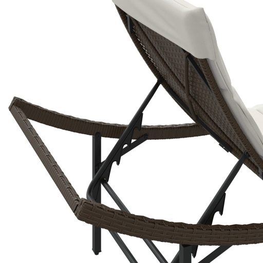 Barna polyrattan napozóágy párnával 55x199x50 cm
