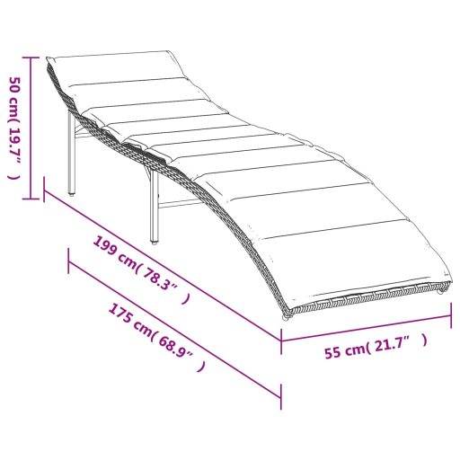 Barna polyrattan napozóágy párnával 55x199x50 cm