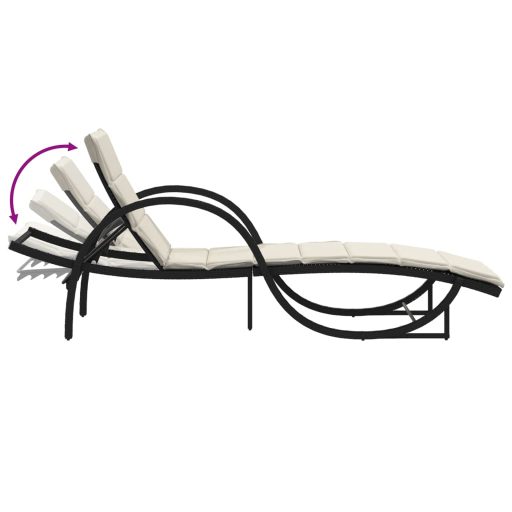 Fekete polyrattan napozóágy párnával 60 x 199 x 42 cm