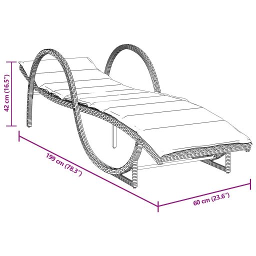 Fekete polyrattan napozóágy párnával 60 x 199 x 42 cm