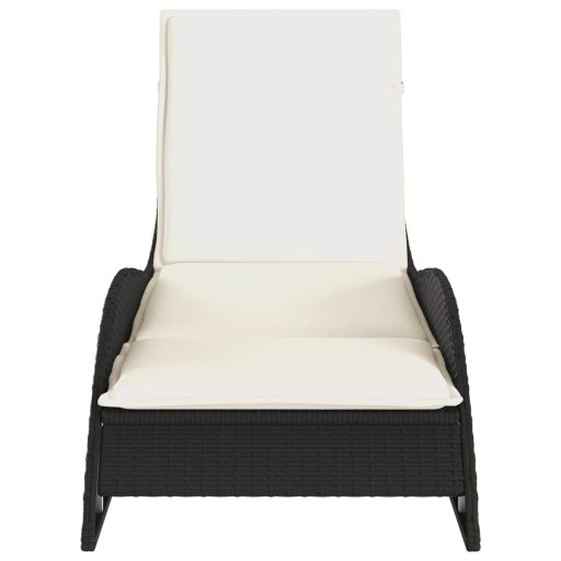 Fekete polyrattan napozóágy párnával 60x205x73 cm