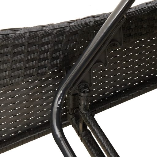 Fekete polyrattan napozóágy párnával 60x205x73 cm