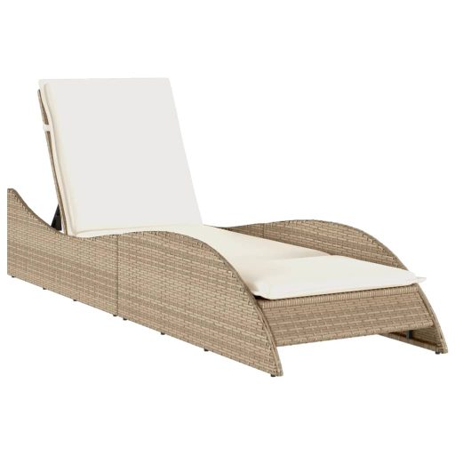 Bézs polyrattan napozóágy párnával 60x205x73 cm