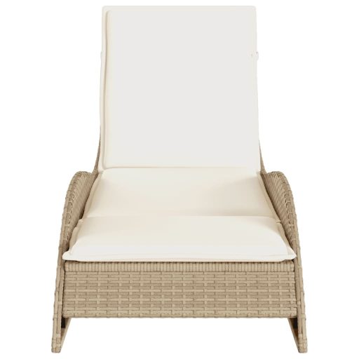 Bézs polyrattan napozóágy párnával 60x205x73 cm