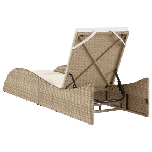 Bézs polyrattan napozóágy párnával 60x205x73 cm