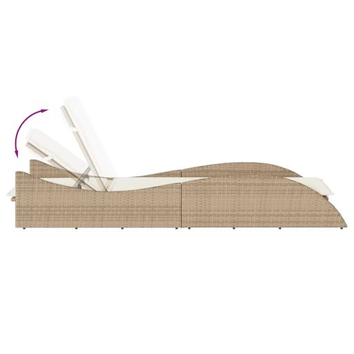 Bézs polyrattan napozóágy párnával 60x205x73 cm