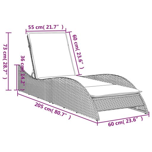Bézs polyrattan napozóágy párnával 60x205x73 cm