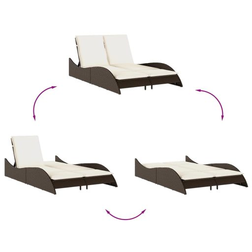 Barna polyrattan napozóágy párnákkal 114x205x73 cm