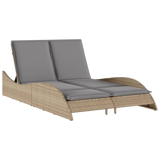 Bézs polyrattan napozóágy párnákkal 114x205x73 cm