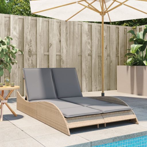 Bézs polyrattan napozóágy párnákkal 114x205x73 cm