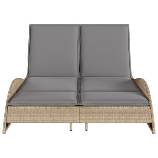 Bézs polyrattan napozóágy párnákkal 114x205x73 cm